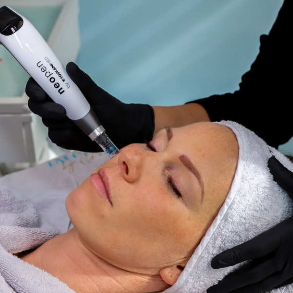 Charity voert een microneedling behandeling uit voor huidverjonging en huidverbetering.