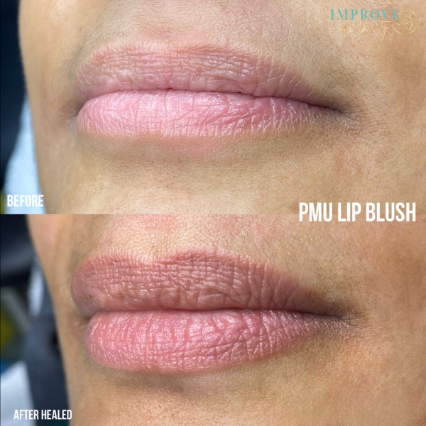 Charity brengt tijdens een Lip Blush PMU-behandeling zorgvuldig pigment aan voor een subtiele en natuurlijke lipkleur.